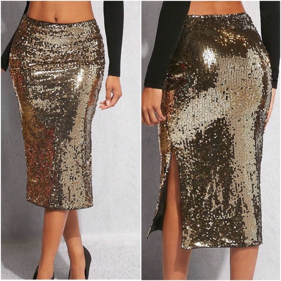 Glam Sequin Evening Party Holiday Midi Skirt - Picture 2 of 8